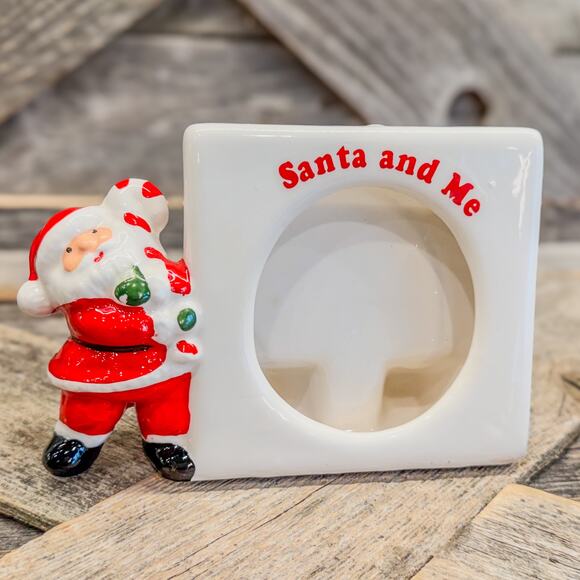 Vintage Santa & Me Tabletop Photo Frame, Holds 3" x 3" Photo, Ceramic, Christmas - Picture 1 of 10